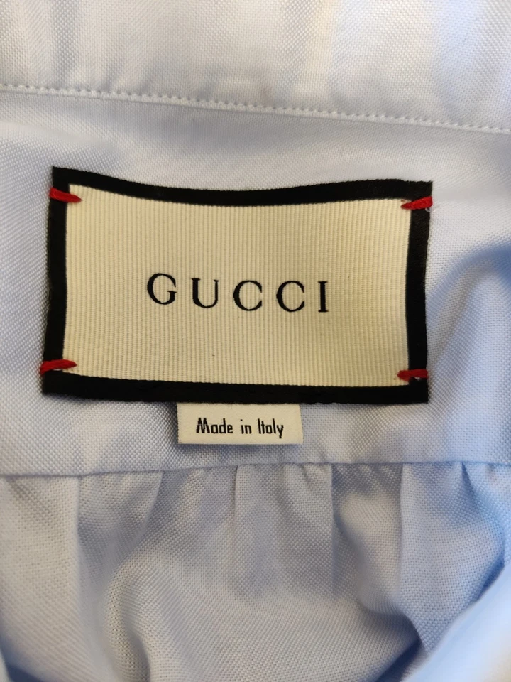 GUCCI BLUE SIZE 52 SHIRT LONG SLEEVE FORMAL HALF BUTTONED OCCASION COTTON MENS — 第 3/4 张图片