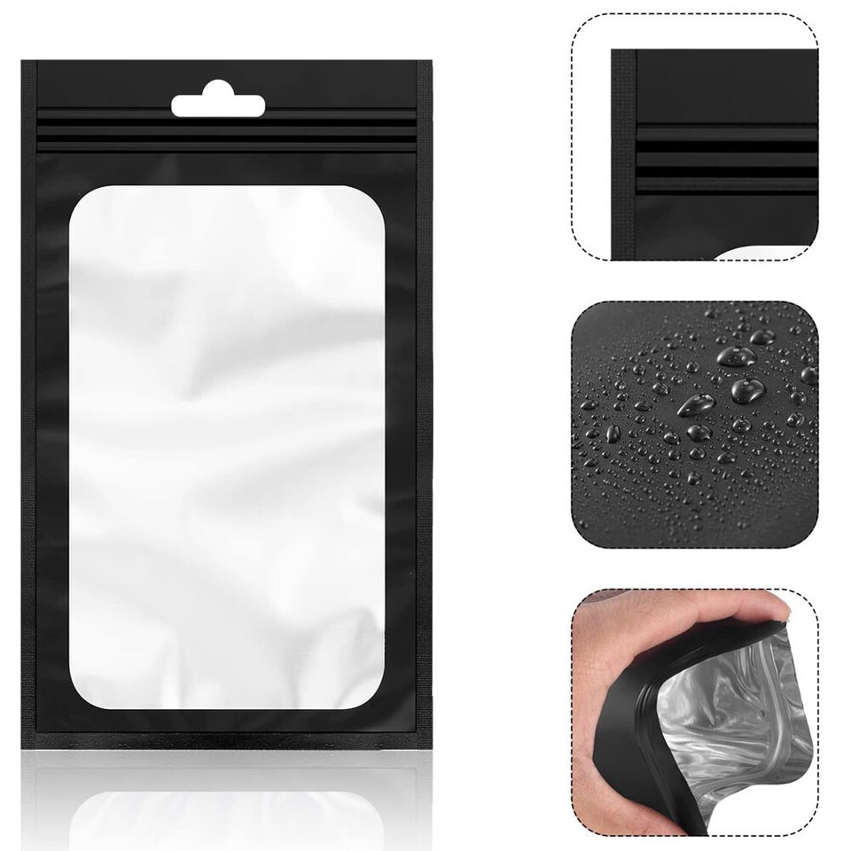 QQ Studio Smell-Proof Mylar Bags – Black Gold Print, Resealable Zip Pouches (100/200/500)
