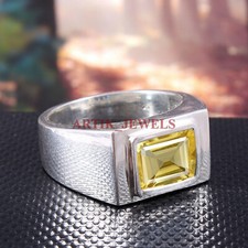 Nat&uuml;rlicher Zitronenquarz Edelstein Mit 925 Sterling Silberring F&uuml;r M&auml;nner #5531