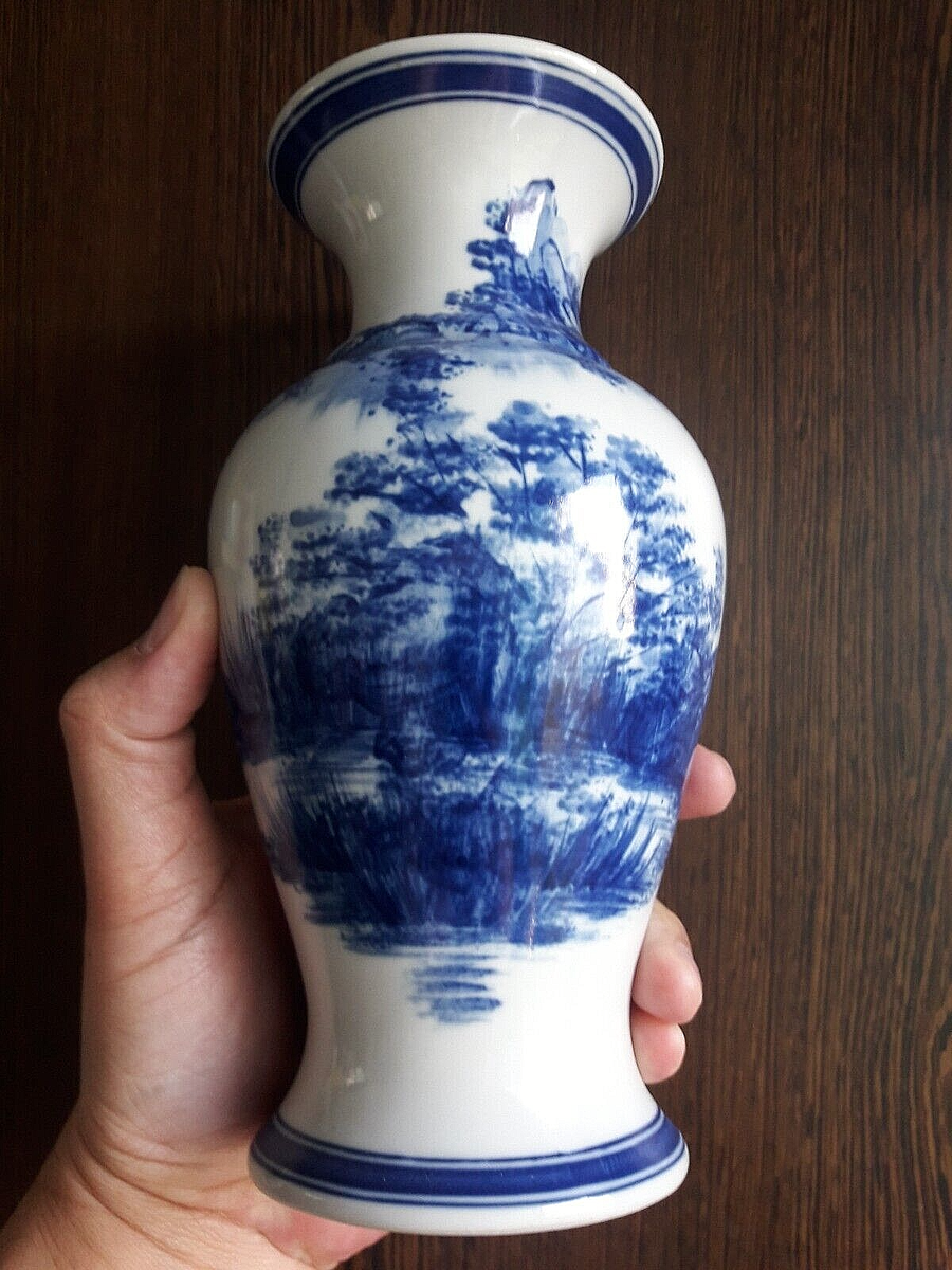 Old Blue White Ceramic Pottery China Style Blue White Paint