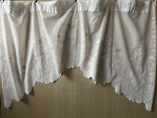 VTG Ivory Floral Lace Window Valance Curtain Scalloped Edge 56"x31" 