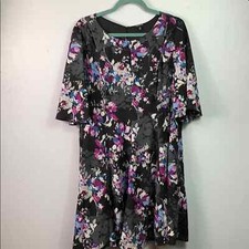 Torrid Black Floral Shoulder Cut Out Short Sleeve Swing Mini Dress Size 18