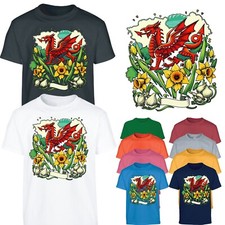 Proudly Welsh St Davids Day Kids T-Shirt Daffodil Dragon Gift Girl Boys Tshirt