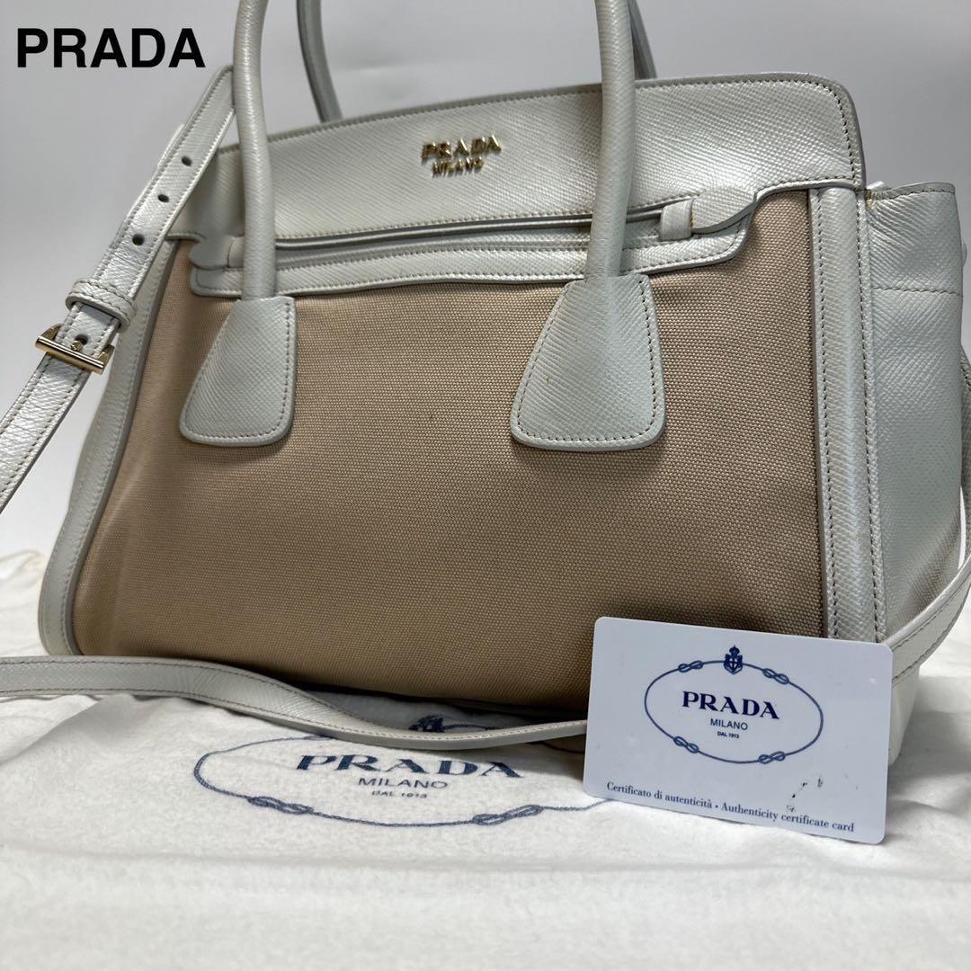 PRADA Canvas Shoulder Bag Auth Beige Medium Women Italy | eBay