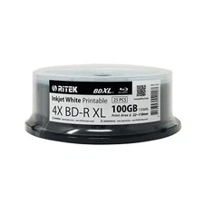 25 Pack Ritek BD-R XL BDXL 100GB Archival Grade Triple Layers 4X White Inkjet...
