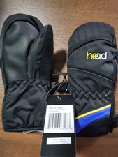 HEAD Kids Winter Mittens Black W/Blue & Yellow Stripe Sizes XXS & XS AVAIL NEW