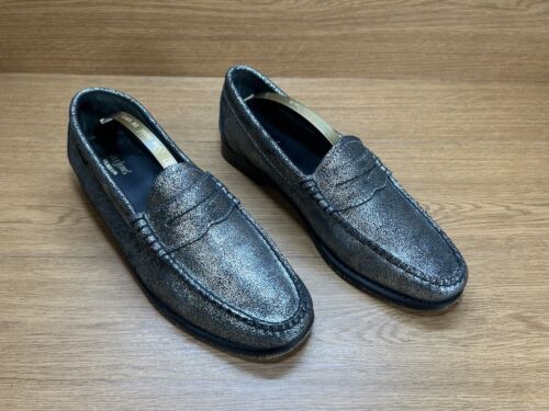 G.h. Impresionantes zapatos sin cordones Bass Weejuns clásicos Penny mocasines metálicos plateados - Imagen 1 de 15