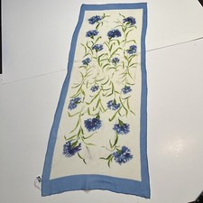 Vintage Rayon Blue Flower 50s Scarf 15 x 39