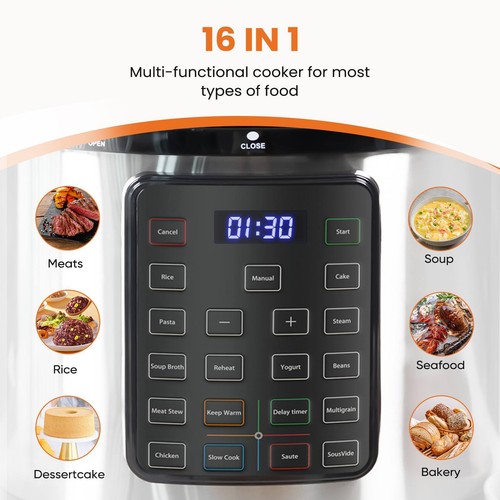 Sweetcrispy 8 QT Electric Pressure Cooker,16-in-1 Instant Multi Kitchen Appliances, Slow Cooking Pot Rice Steamer Yogurt Maker, Stainless Steel