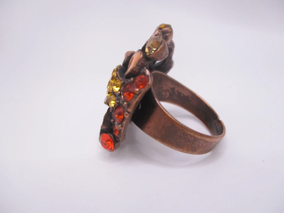 Grueso naranja amarillo pastel circonita cúbica esmalte declaración boho anillo ajustable talla 8 0109 Foto 4 de 4