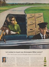 1964 Schweppes Bitter Lemon Soda - Chauffeured Lady Hoards Cases -Print Ad Photo
