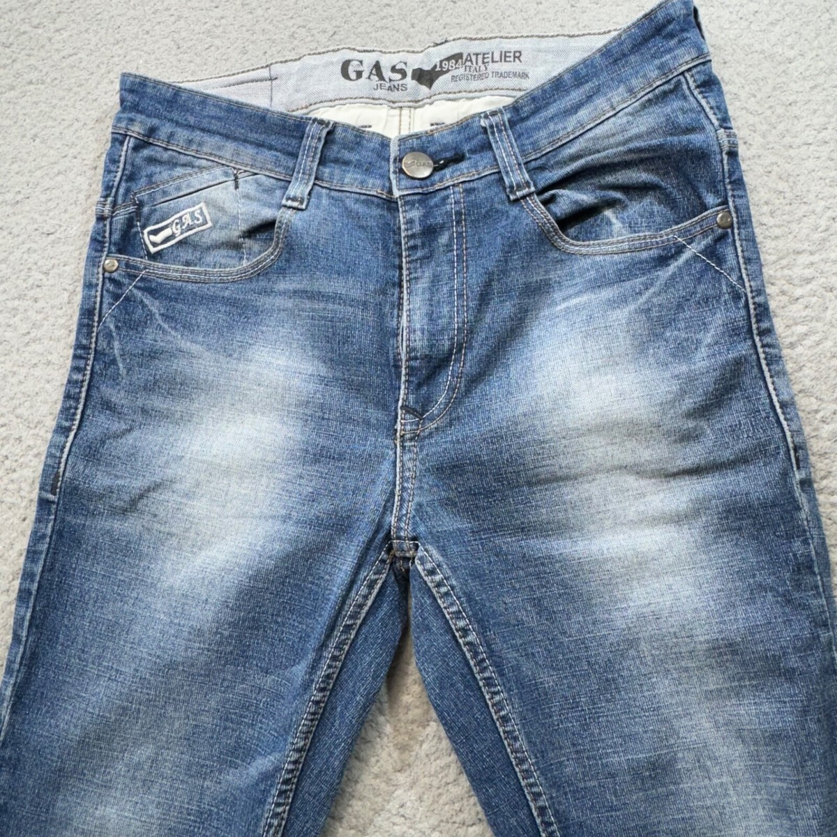 Gas Jeans Men 31x27 Blue Slim Faded Atelier Italian Design
