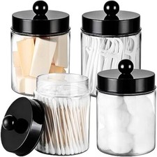 Amolliar Apothecary Jars Bathroom Vanity Storage Organizer Set 4 Pack Black
