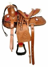 Western Barrel Racing Horse Saddle Premium Leather with tack set 10'' to 18' in