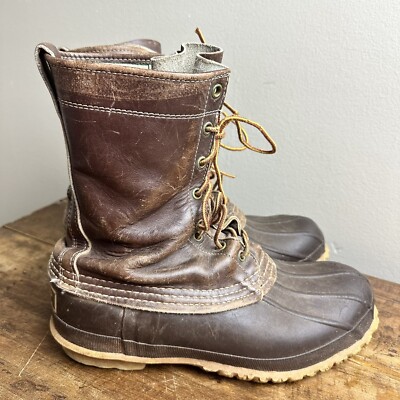 VTG LL Bean Rain/Duck Boots Maine Hunting Shoe Brown Leather Size 8M Men’s 