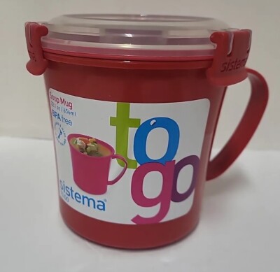 Sistema Microwave Soup To Go Mug Red Medium BPA FREE Steam Release New Fast Ship