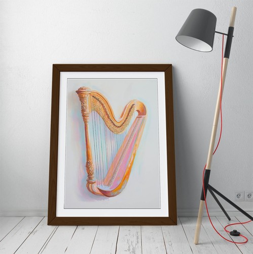 ACRYLIC PAINTING OF IRISH HARP -FRAMED WALL ART PICTURE PAPER PRINT - Picture 5 of 10