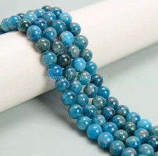 Natural Blue Apatite Smooth Round Beads Size 6mm 8mm 10mm 15'' Strand