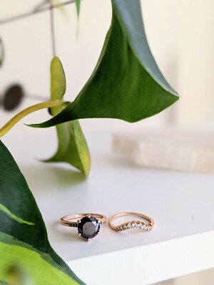 Anna Sheffield 2 ct. Black Diamond Rose Gold, White Diamond Curvee Wedding Set
