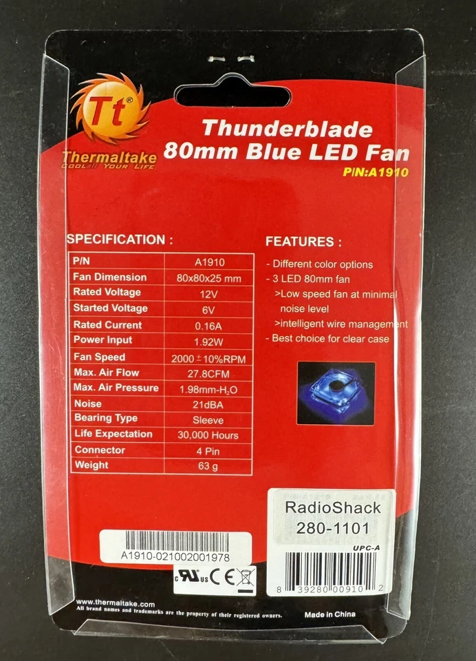 Thermaltake Thunderblade 80mm Blue LED Fan Computer Case Fan #A1908 - Image 3 of 3