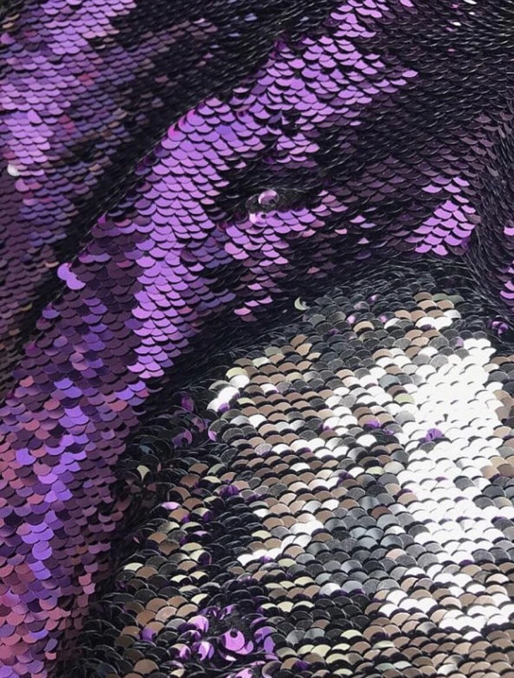 Purple/Silver Mermaid 5mm Sequins Flip Fabric by the yard Reversible Pillow - Image 3 of 3