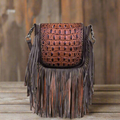 Montana West Genuine Leather Crocodile Embossed Fringe