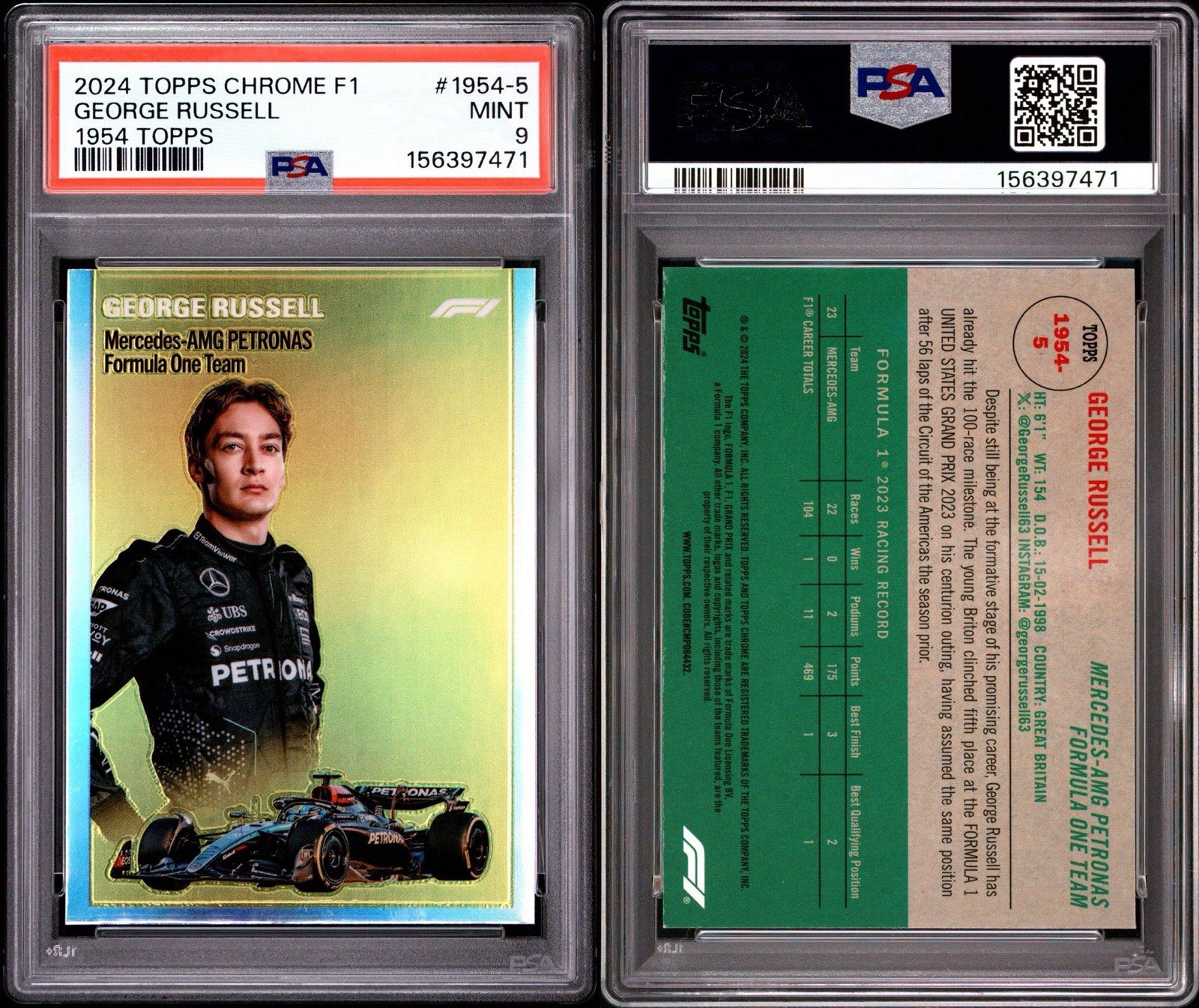 2024 TOPPS CHROME FORMULA 1 1954 TOPPS GEORGE RUSSELL 1954-5 PSA 9