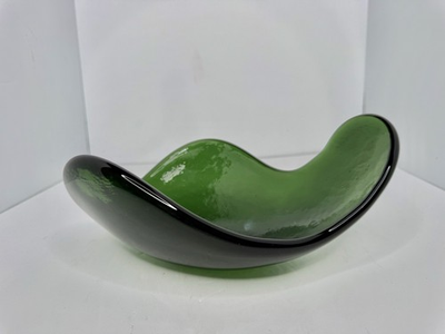 #ad HTF Vintage MCM Blenko Glass 635 Free Form Trinket Dish In Olive Stunning $79.99