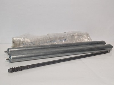 Lot of 2 FRANTZ conveyor rollers 30.75in, 7/16in hex shafts, steel, Hytrol