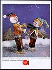 1964 Coke bottle couple ice skating Xmas Coca Cola unusual UK vintage print ad