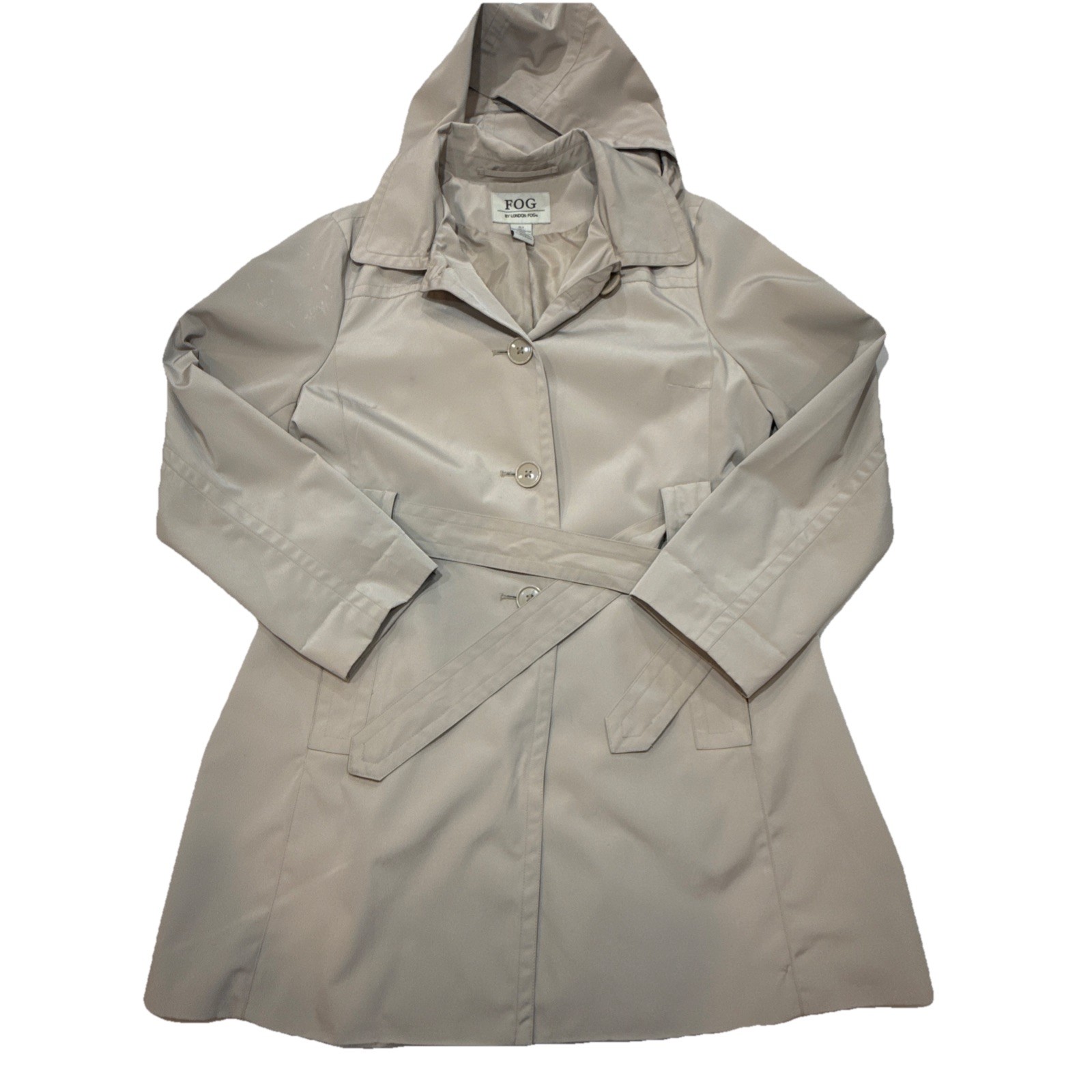 London Fog FOG Trench Coat Womens L Beige Button Front Rain Coat