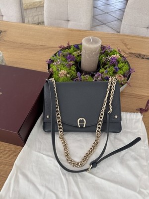 Aigner Diadora Tasche Graublau Crossbody Leder Handtasche wie Neu mit OVP