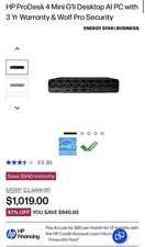 HP ProDesk 4 Mini G1i MiniPC | CoreUltra 5 235T | 16GB RAM | 256GB SSD | W11 Pro