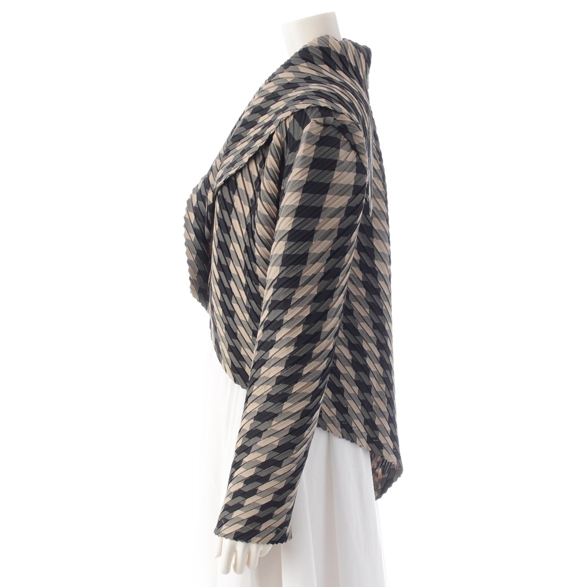 ALTRA ISSEY MIYAKE Giacca a quadri rotonda trasformata con colletto grande marinaio plissettata...