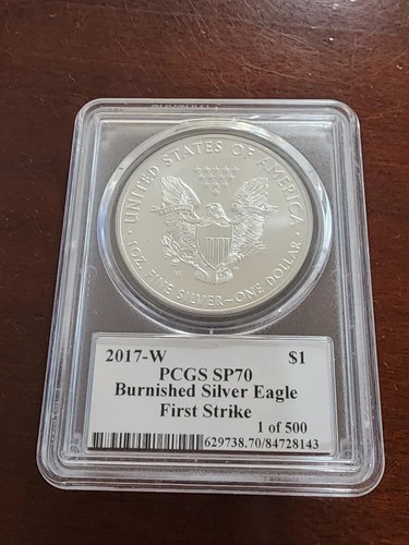 2017 W PCGS SP70 BURNISHED AMERICAN SILVER EAGLE FIRST STRIKE JOHN MERCANTI