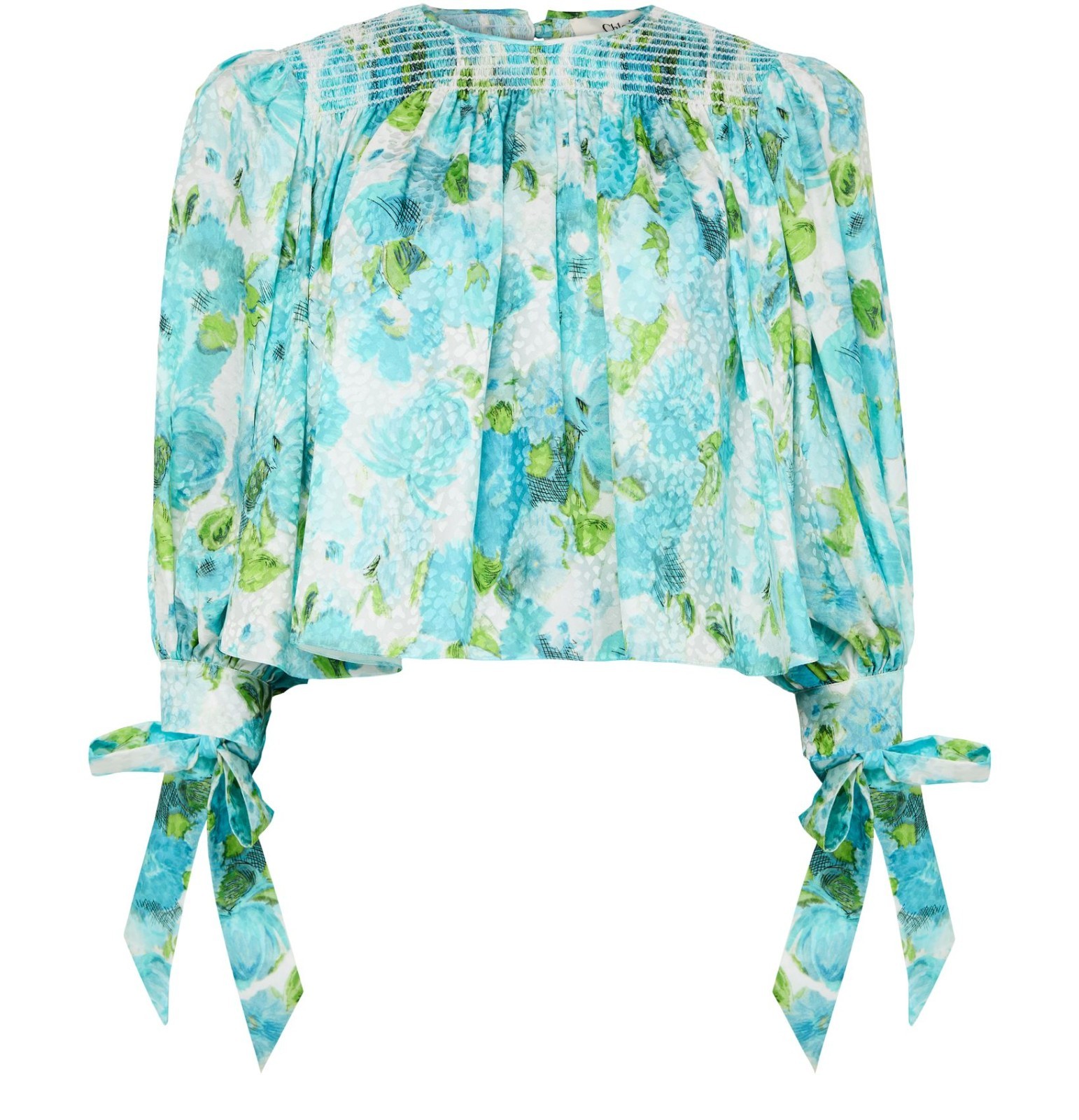 CHLOE Long Sleeve Flower Blue Silk Blouse New & Authentic