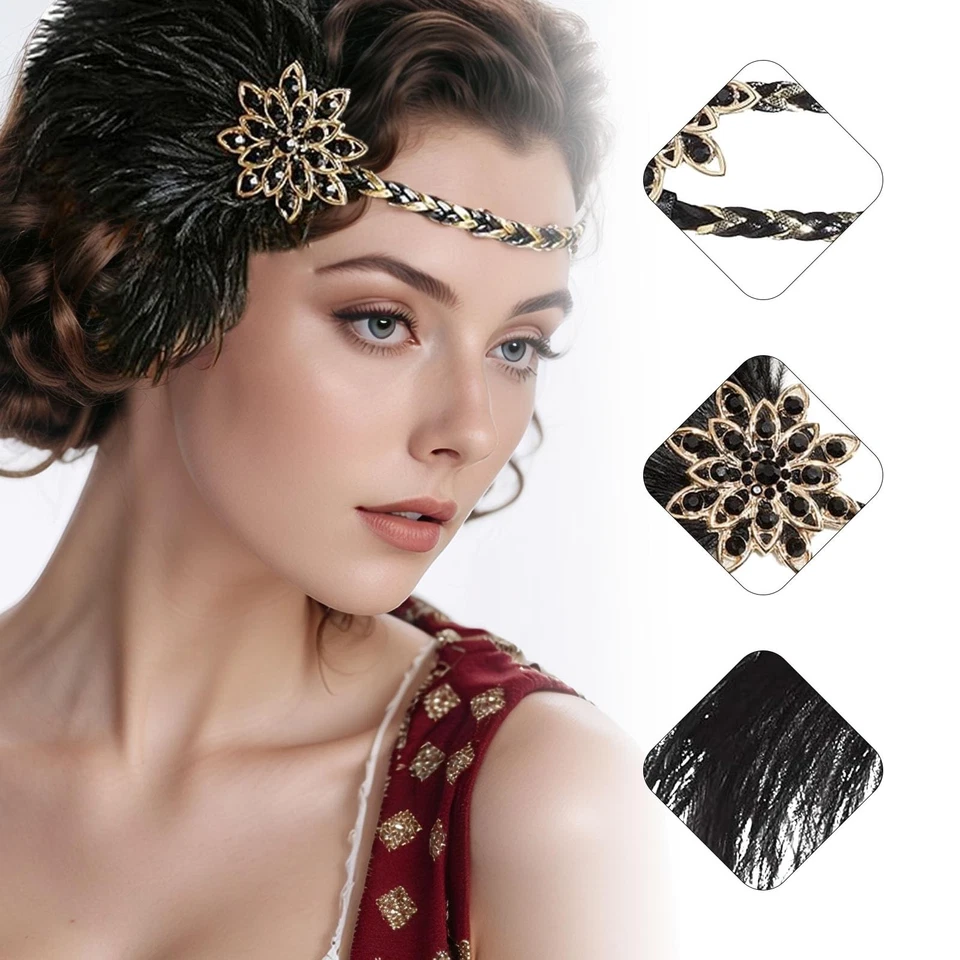1920s Damen Stirnband 20er Jahre Accessoires Kopfschmuck Flapper Feder Haarba... - Bild 3 von 4