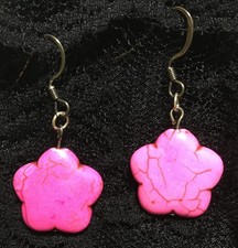 Pink Howlite Charm Flower Drop Earrings