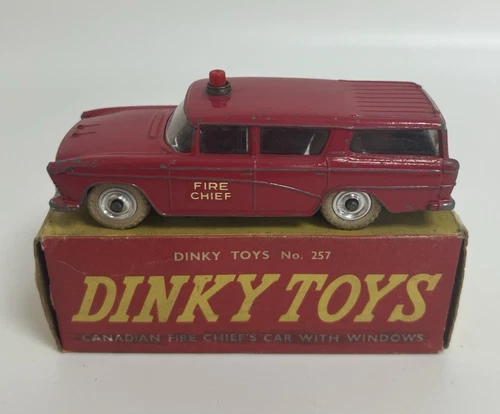 Vintage Dinky Toys 257 Canadian Fire Chiefs Car With Windows Red In Original Box