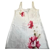 Vintage California Dynasty Satin Floral Cream Lace Strap Slip Dress Womens M