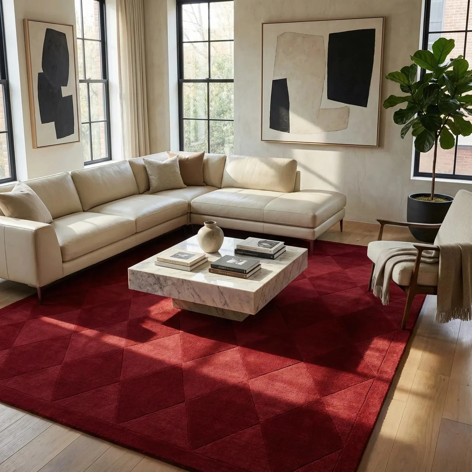 Modern Abstract 9x12 for Living Room 8x10 Diamond Hand-Tufted Deep Red Area rug