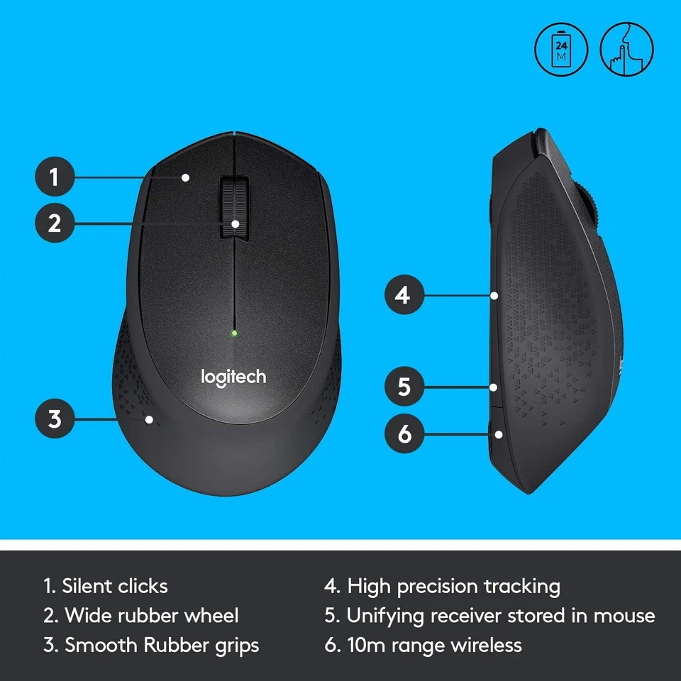 Logitech M330 SILENT PLUS Wireless Mouse, 2.4GHz with USB Nano Receiver, 1000 DP - Image 2 of 4