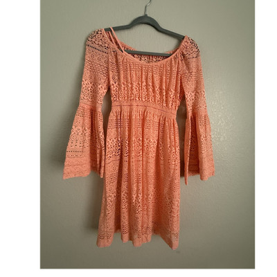 boston proper peach lace bell sleeve fit & flare dress scoop neck short size 0