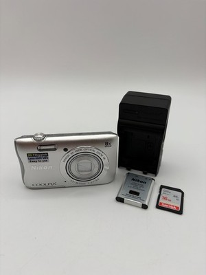 Nikon Coolpix S3700 20.1MP Digital Camera Silver w/8x Zoom Bundle Tested
