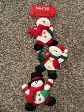 Christmas 3 Snowman Door Wall Hanger Sherpa Fleece Yarn Buttons Beads 28.5