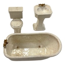 Porcelain Bathroom Set Doll Furniture Handmade Toilet Sink Pedestal Vanity Tub