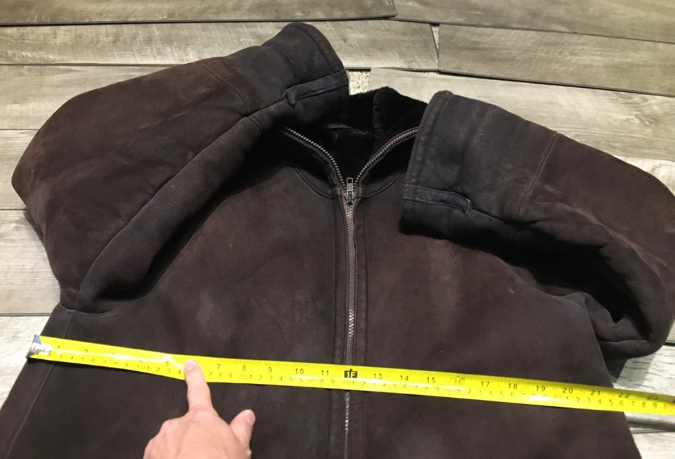 Delino Shearling Sheepskin Womens Coat Jacket Chocolate Size 6 Bomber Vintage - Image 4 of 4