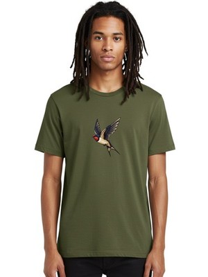 Swallow-Bird Mens Graphic Tee, 100% Cotton, Casual Summer Wear