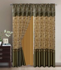 Fancy Collection Embroidery Curtain Set Drapes with Backing Valance Sage/Go...