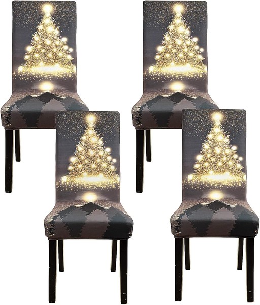 Stuhlhussen 4Er Set, Universal Stretch Abnehmbare Weihnachten Stuhlbezug Moderne-image